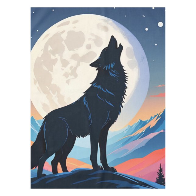 Wolf Howling At The Moon Tablecloth (Front)