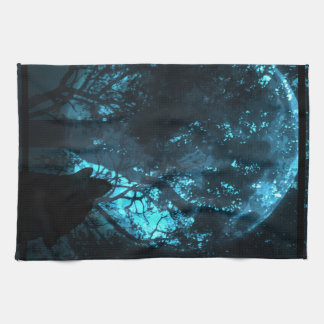 Wolf Howling At The Moon Tea Towel