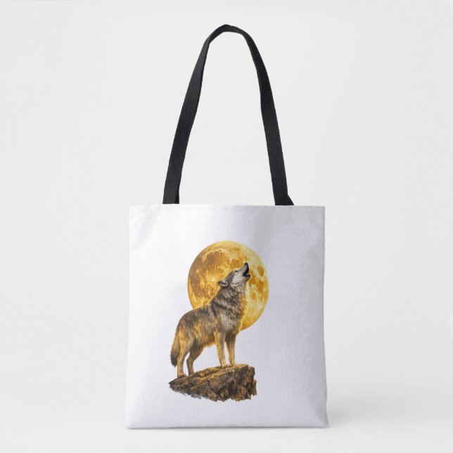 Wolf Howling at the Moon Tote Bag (Front)