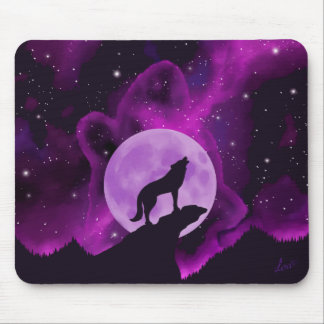 Wolf Howling at the Purple Moon Mouse Pad