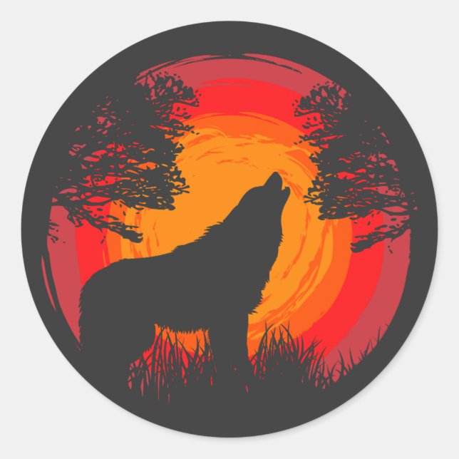 Wolf Howling at the Sun Classic Round Sticker (Front)
