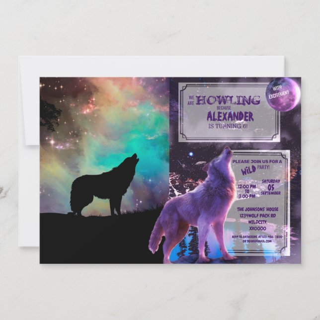 Wolf howling at the universe invitation (Front)