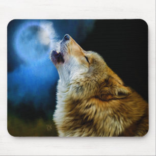 Wolf Howling Beneath Full Moon Mouse Pad