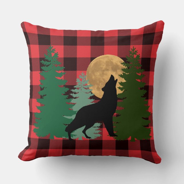 Wolf Howling Full Moon Cushion (Front)