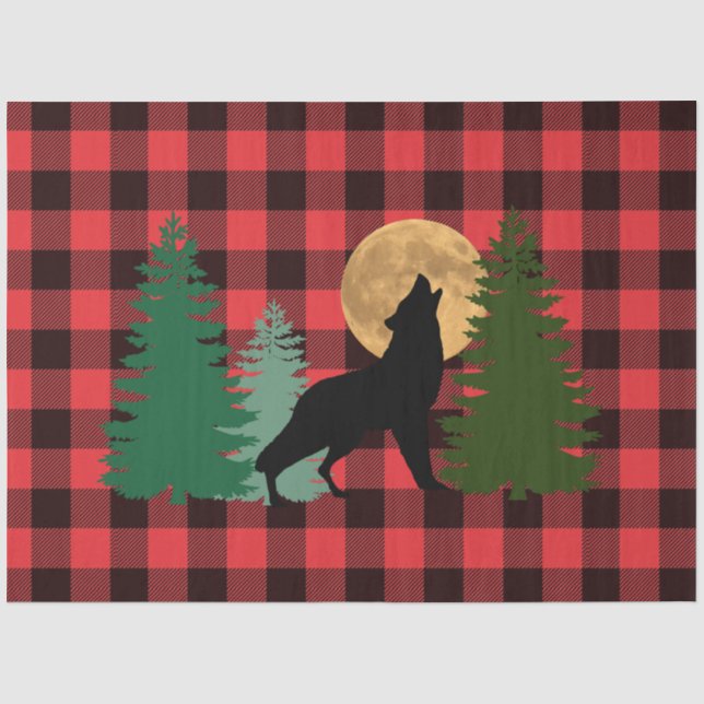 Wolf Howling Full Moon Tissue Paper (Front)