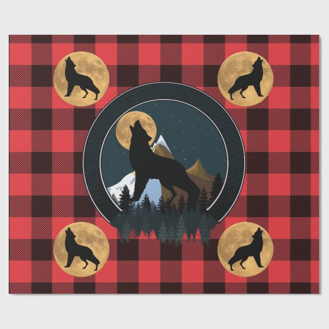Wolf Howling Full Moon Wrapping Paper (Flat)