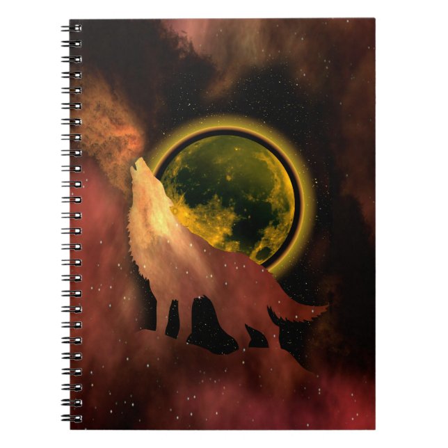 WOLF HOWLING IN SPACE MOON GALAXY   NOTEBOOK (Front)