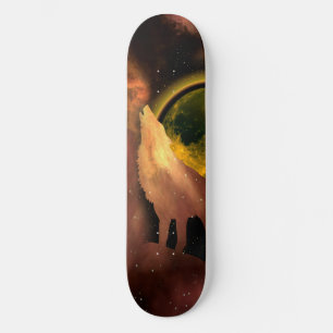 WOLF HOWLING IN SPACE MOON GALAXY   SKATEBOARD