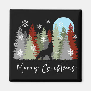 Wolf Howling In The Forest Merry Christmas Trees Magnet