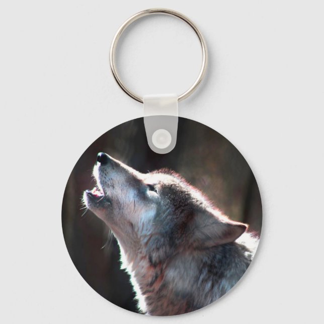 Wolf Howling Lone Wolf Key Ring (Front)
