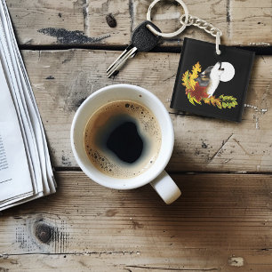 Wolf Howling Moon Business Logo Key Ring