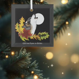 Wolf Howling Moon Glass Tree Decoration