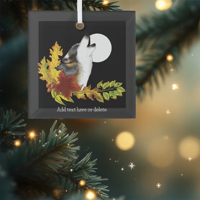 Wolf Howling Moon Glass Tree Decoration (Creator Uploaded)