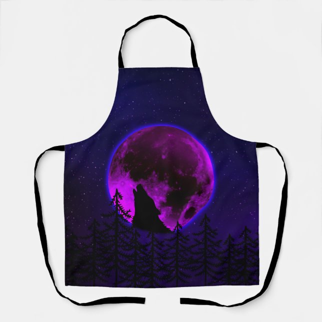 WOLF HOWLING MOON MAGENTA   APRON (Front)