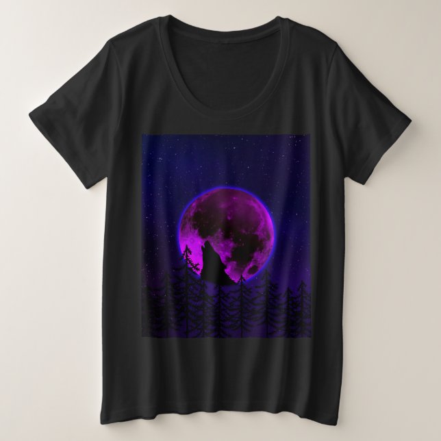 WOLF HOWLING MOON MAGENTA   PLUS SIZE T-Shirt (Design Front)