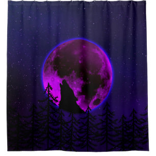 WOLF HOWLING MOON MAGENTA   SHOWER CURTAIN
