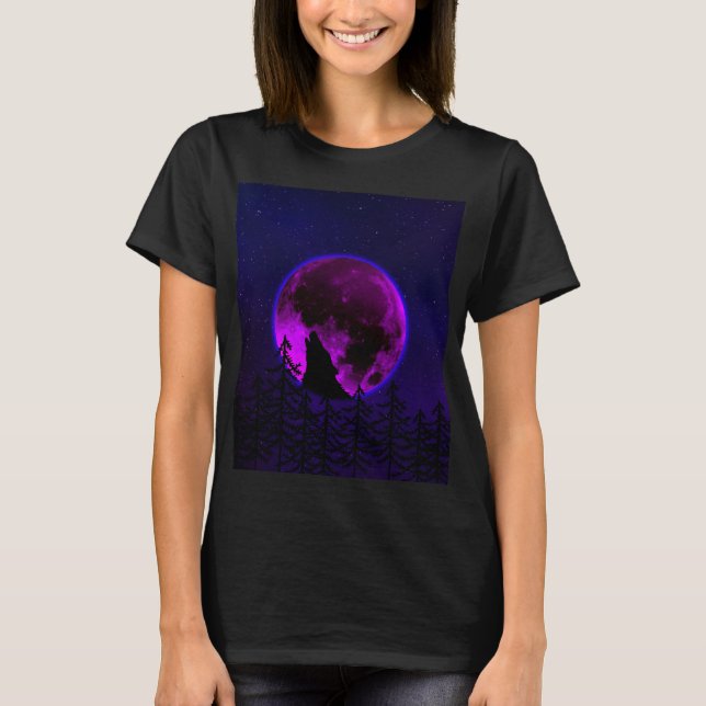 WOLF HOWLING MOON MAGENTA  T-Shirt (Front)