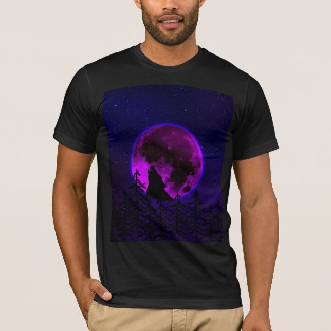 WOLF HOWLING MOON MAGENTA  T-Shirt (Front)