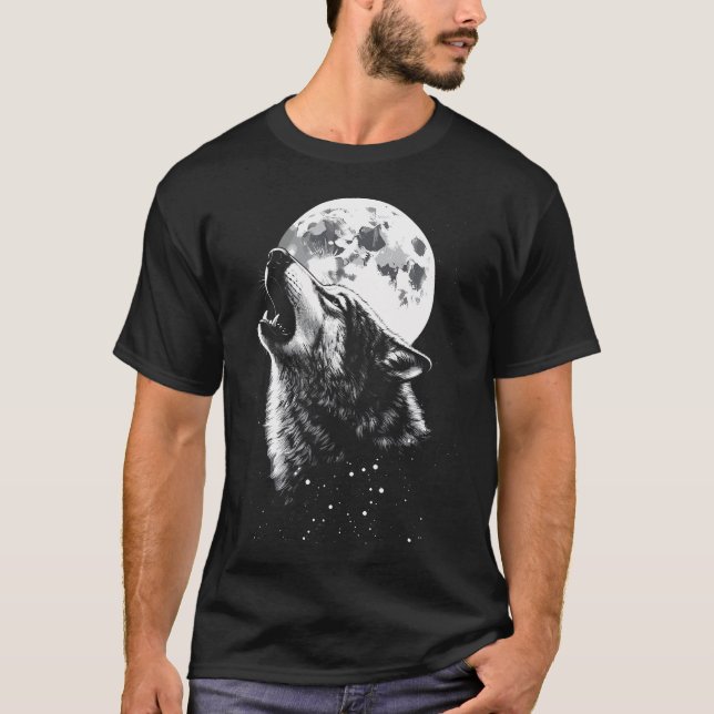 Wolf Howling Moon Wolf T-Shirt (Front)