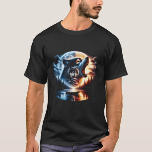 Wolf Howling Moon Wolves 4th of July American Flag T-Shirt