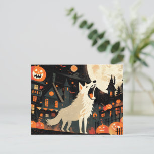 Wolf Howling on a Halloween Full Moon Night Holiday Postcard