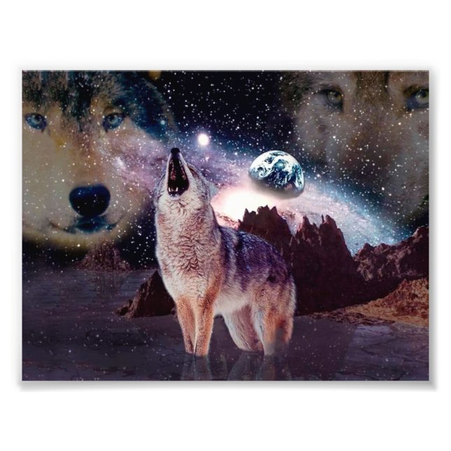Wolf howling through the universe photo print (Front)