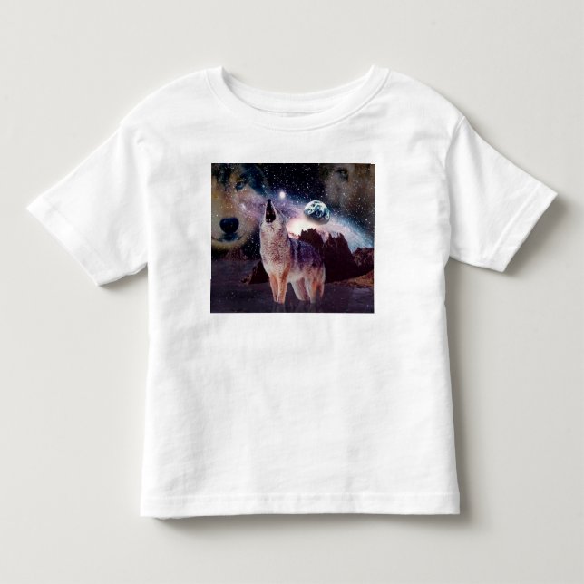 Wolf howling through the universe toddler T-Shirt (Front)