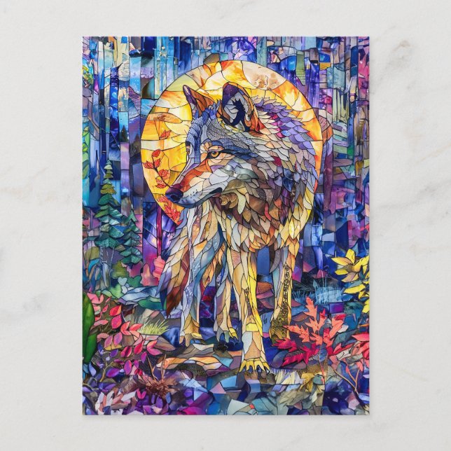 Wolf Howling Under Full Moon Postcard (Front)