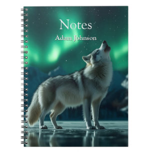 Wolf Howling Under the Northern Lights Notebook