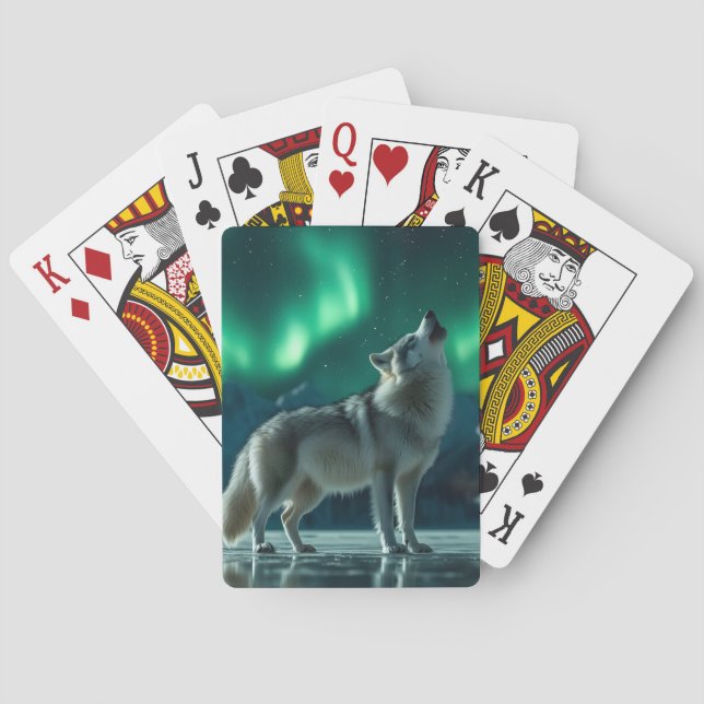 Wolf Howling Under the Northern Lights Playing Cards (Back)