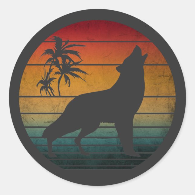 wolf howling vintage classic round sticker (Front)