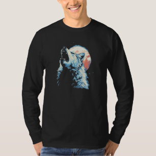 Wolf Howling With Full Moon in Background - Wolf L T-Shirt