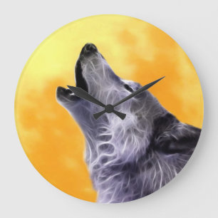 Wolf howls at the full moon large clock