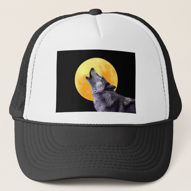 Wolf howls at the full moon trucker hat (Front)
