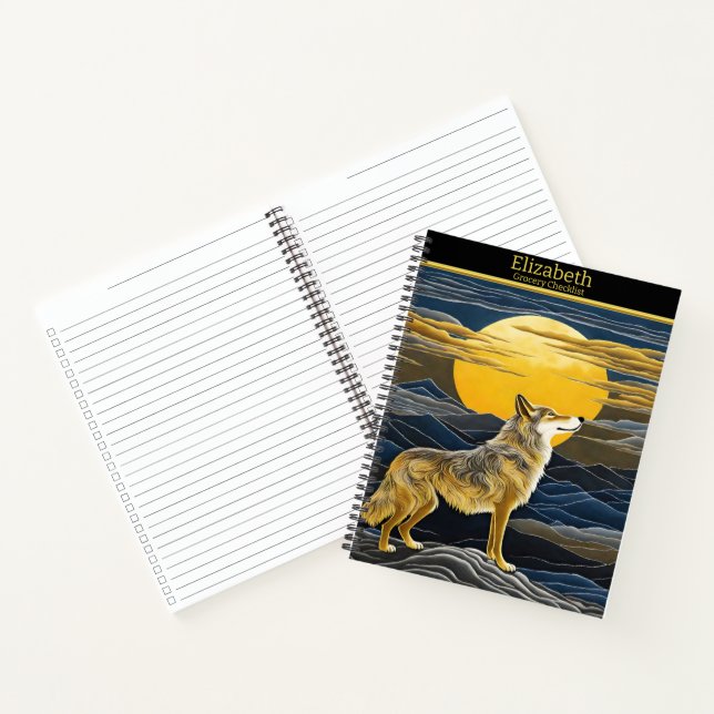 Wolf howls under a glowing moon notebook (Inside)