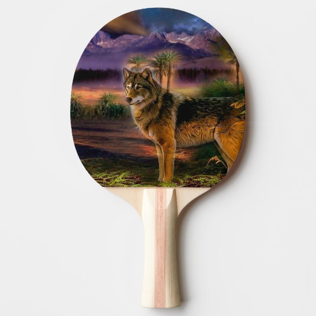 Wolf hunting in mountain ping pong paddle (Front)