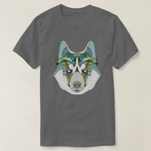 Wolf husky embellished green blue T-Shirt (Design Front)