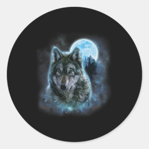 Wolf Icy Moon Galaxy Hunting Ground Grey Wolves Fo Classic Round Sticker