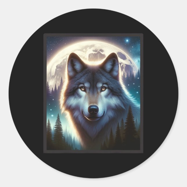 Wolf Icy Moon Galaxy Hunting Ground Grey Wolves Fo Classic Round Sticker (Front)