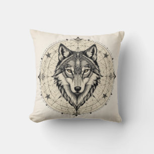 Wolf in a Geometric and Decorative Mandala Cushion