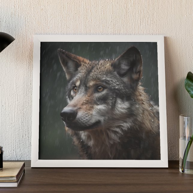 Wolf in a Rainstorm Wildlife Cabin Poster (Creator Uploaded)