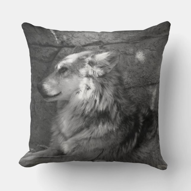 Wolf in Black and White Cushion (Front)