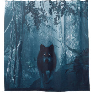 Wolf in Dark Forest. Shower Curtain