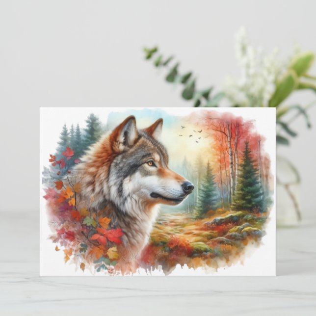 Wolf in Forest: A Stunning Blend of Nature  Thank You Card (Standing Front)