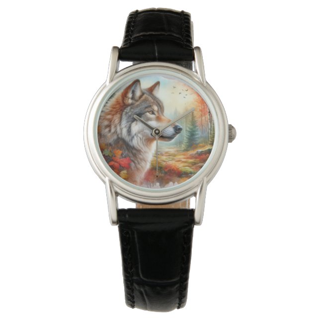 Wolf in Forest: A Stunning Blend of Nature  Watch (Front)