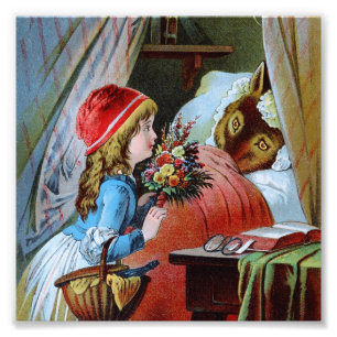 Wolf in Grandma Bed Photo Print