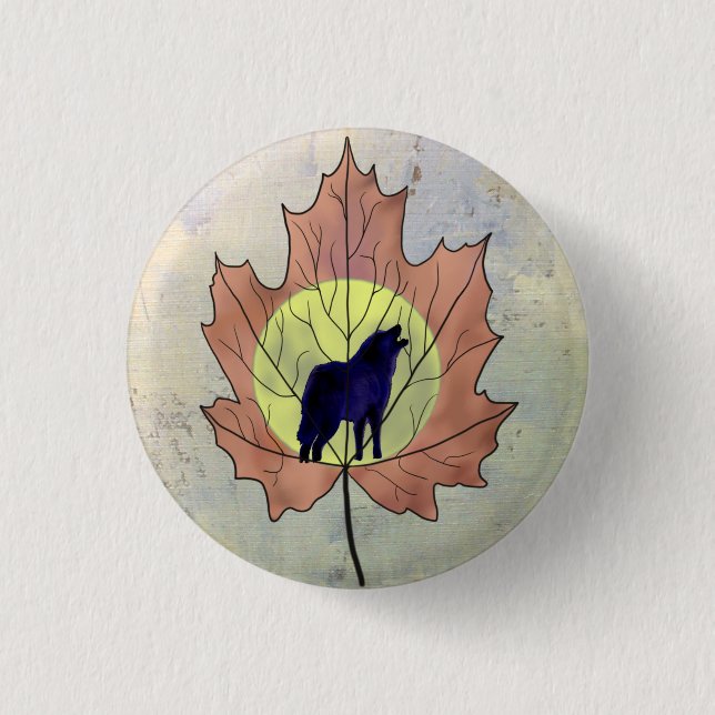 wolf in maple leaf 3 cm round badge (Front)