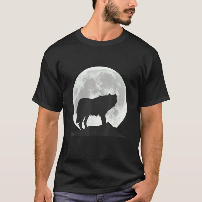 Wolf In Moon Light  - Cool Full Dog Pup Howling Te T-Shirt (Front)