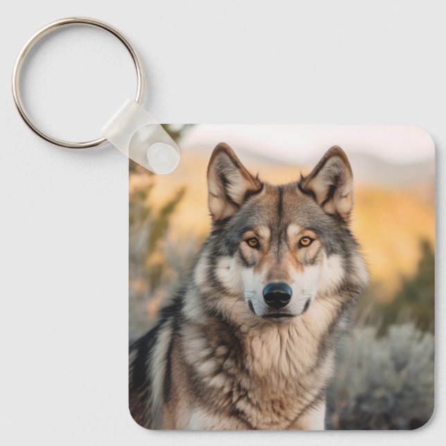 Wolf in nature key ring (Front)