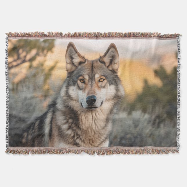 Wolf in nature throw blanket (Front)